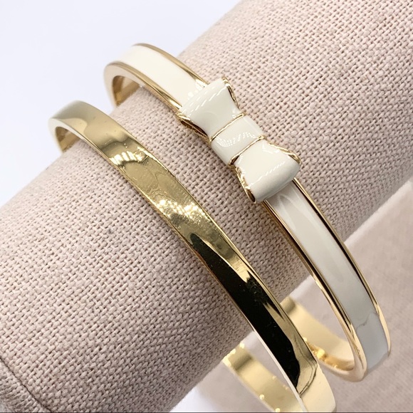 kate spade Jewelry - Kate Spade Cream Bow and Gold Bangles